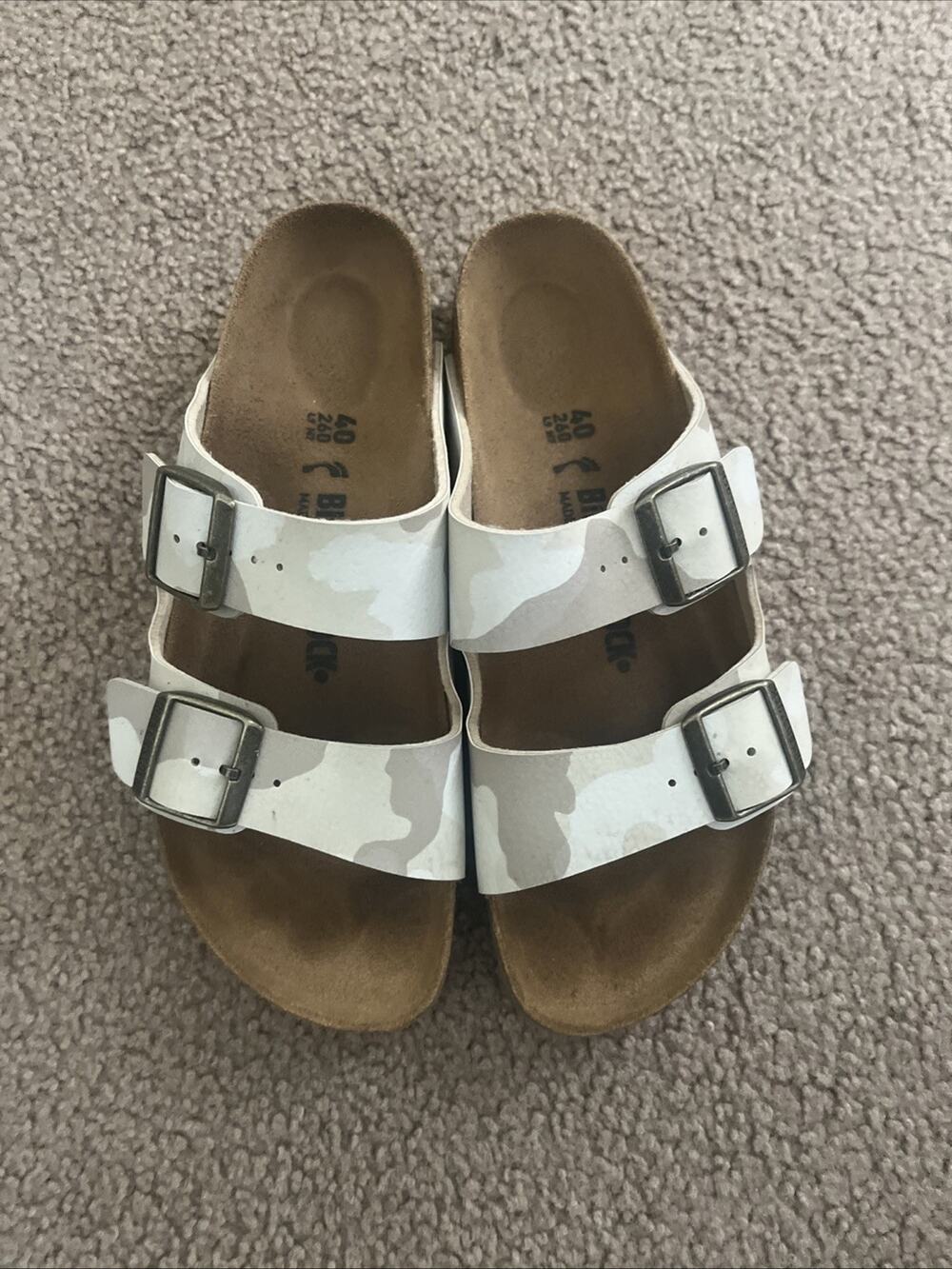 Birkenstock Arizona Sandals Womens 40 US 9 Tan Brown Desert Camo Slip On Slide